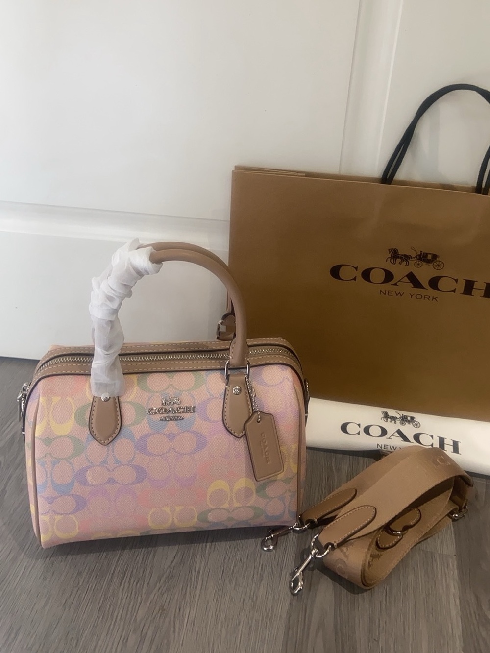 Coach Rainbow Signature Canvas Mini Boston Handbag Crossbody Bag - Picture 3 of 9
